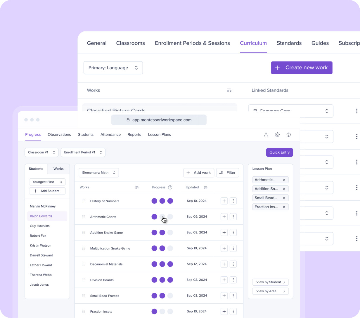 Montessori Workspace interface
